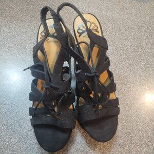 Fergalicious Fergie Faux Suede Voyager Lace Up Gladiator Wedge Heels Sz 9.5 G11